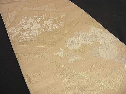 平和屋着物■六通柄袋帯 唐織 色紙重ね草花文 金銀糸 逸品 n-by2776