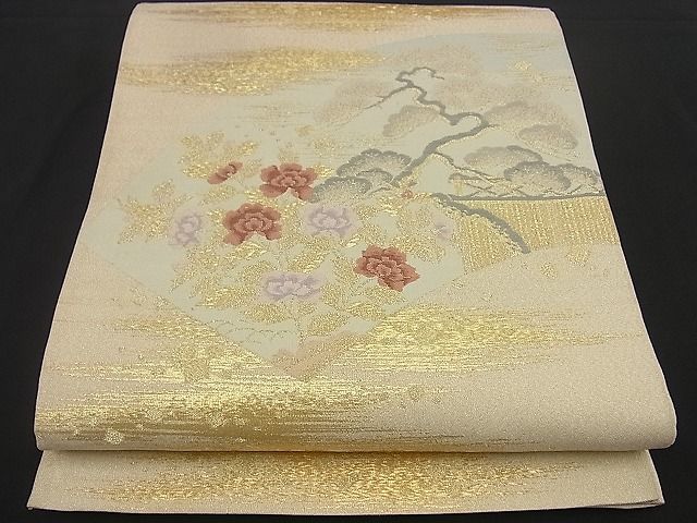 平和屋着物■太鼓柄袋帯 地紙松花文 金糸 逸品 n-by2782