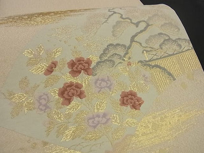 平和屋着物■太鼓柄袋帯 地紙松花文 金糸 逸品 n-by2782