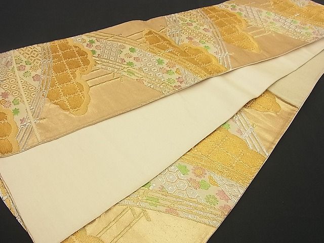 平和屋着物■六通柄袋帯 雲取り渡橋文 金銀糸 逸品 n-by2821