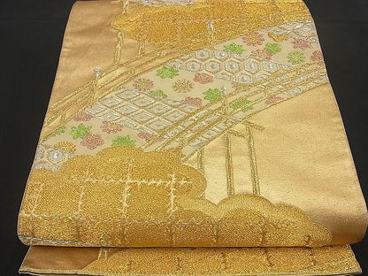 平和屋着物■六通柄袋帯 雲取り渡橋文 金銀糸 逸品 n-by2821