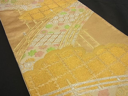 平和屋着物■六通柄袋帯 雲取り渡橋文 金銀糸 逸品 n-by2821