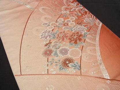 平和屋着物■六通柄袋帯 唐織 地紙孔雀花文 銀糸 逸品 n-by2880