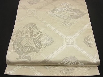 平和屋着物■六通柄袋帯 向かい鶴蜀江文 銀糸 逸品 n-by2891