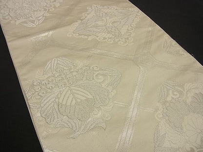 平和屋着物■六通柄袋帯 向かい鶴蜀江文 銀糸 逸品 n-by2891