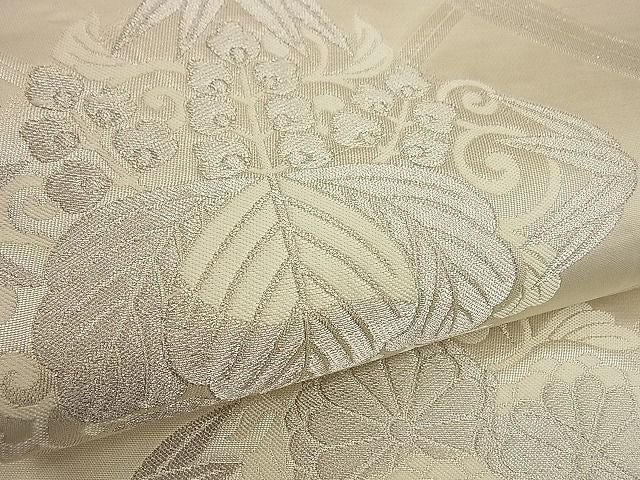 平和屋着物■六通柄袋帯 向かい鶴蜀江文 銀糸 逸品 n-by2891