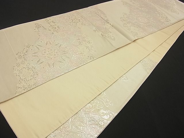 平和屋着物■六通柄袋帯 唐織 道長吉祥花文 銀糸 逸品 n-by2893