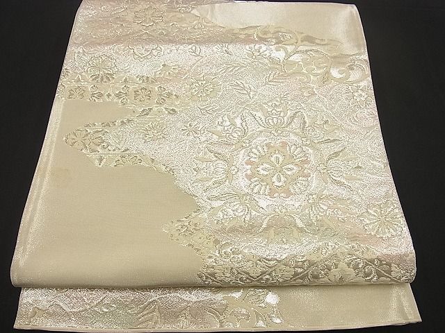 平和屋着物■六通柄袋帯 唐織 道長吉祥花文 銀糸 逸品 n-by2893