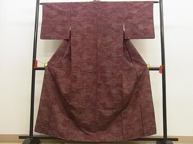 平和屋着物■上質な紬　流水草葉文　逸品　n-by3051