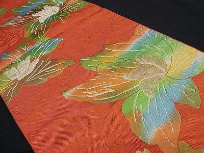 平和屋着物■八寸名古屋帯 刺繍 花文 金糸 逸品 ca3451