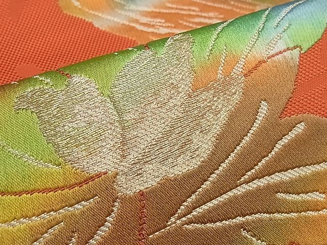 平和屋着物■八寸名古屋帯 刺繍 花文 金糸 逸品 ca3451