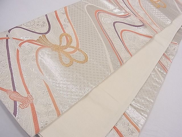 平和屋着物■六通柄袋帯 唐織 結び紐吉祥文 金銀糸 逸品 ca3806