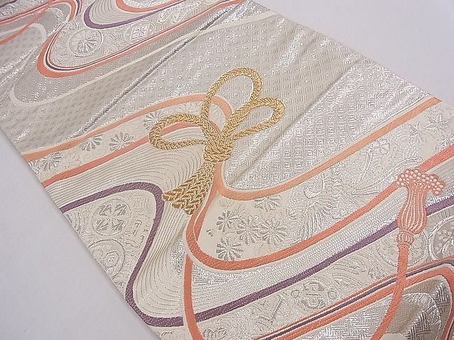 平和屋着物■六通柄袋帯 唐織 結び紐吉祥文 金銀糸 逸品 ca3806