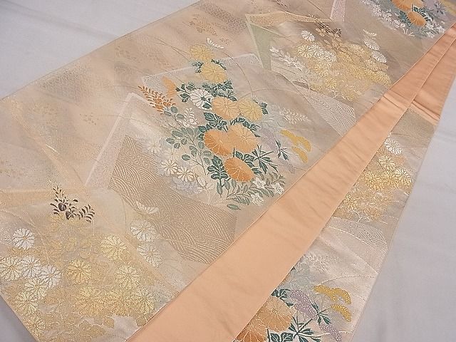 平和屋着物■六通柄袋帯 色紙秋草文 金銀糸 逸品 ca4225