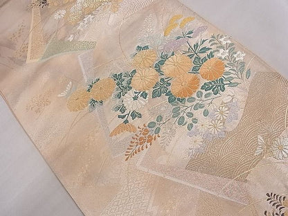 平和屋着物■六通柄袋帯 色紙秋草文 金銀糸 逸品 ca4225