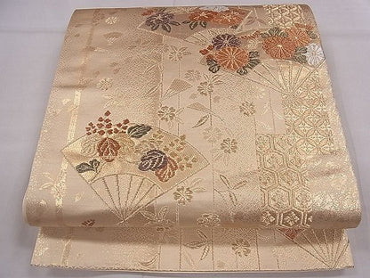 平和屋着物■六通柄袋帯 扇面草花文 金糸 逸品 ca4313