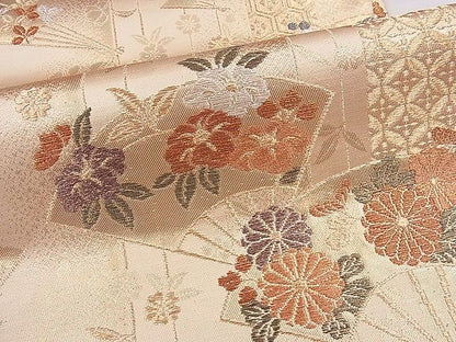 平和屋着物■六通柄袋帯 扇面草花文 金糸 逸品 ca4313
