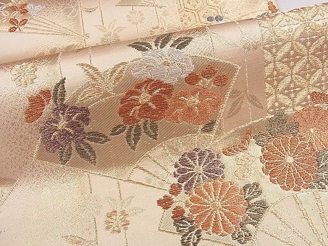平和屋着物■六通柄袋帯 扇面草花文 金糸 逸品 ca4313