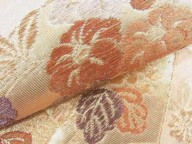 平和屋着物■六通柄袋帯 扇面草花文 金糸 逸品 ca4313