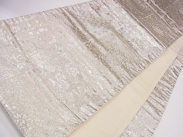 平和屋着物◎六通柄袋帯 地紙飛鶴花文 プラチナ箔 逸品 CAAB4411eg