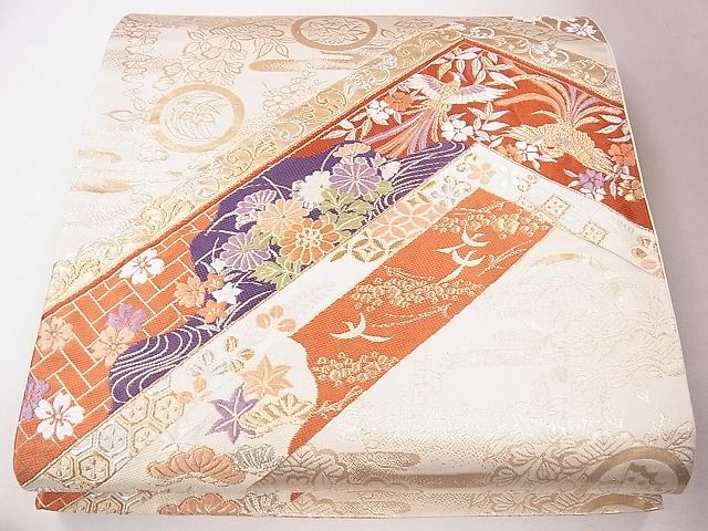 平和屋着物◎六通柄袋帯 唐織 エ霞花鳥唐草文 金銀糸 逸品 CAAG1930eg
