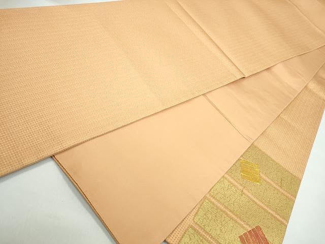 平和屋着物◎六通太鼓柄袋帯 刺繍 市松吉祥文 金通し地 逸品 CAAI0767yk