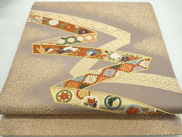 平和屋着物◎六通柄袋帯 唐織 舞蝶吉祥花文 金糸 逸品 CAAI0768yk