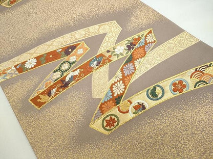 平和屋着物◎六通柄袋帯 唐織 舞蝶吉祥花文 金糸 逸品 CAAI0768yk