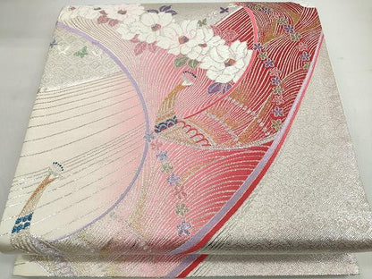 平和屋着物◎六通柄袋帯 唐織 孔雀枝花文 金銀糸 逸品 CAAI0782yk