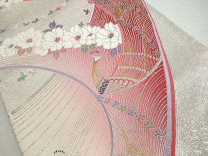 平和屋着物◎六通柄袋帯 唐織 孔雀枝花文 金銀糸 逸品 CAAI0782yk