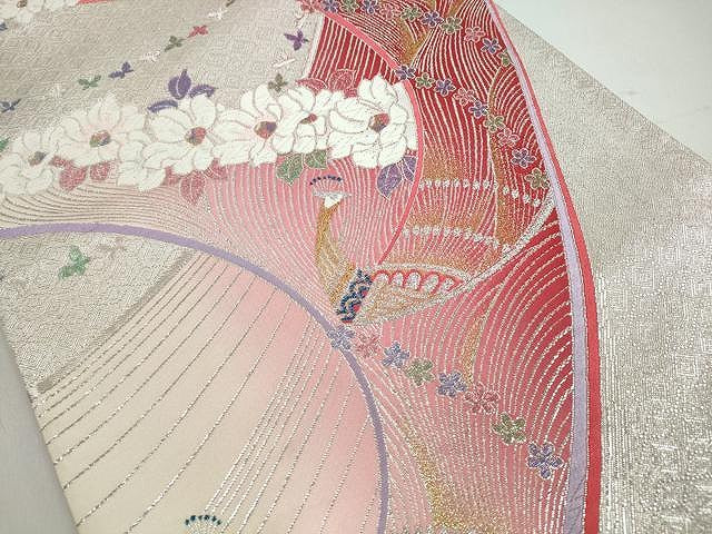 平和屋着物◎六通柄袋帯 唐織 孔雀枝花文 金銀糸 逸品 CAAI0782yk
