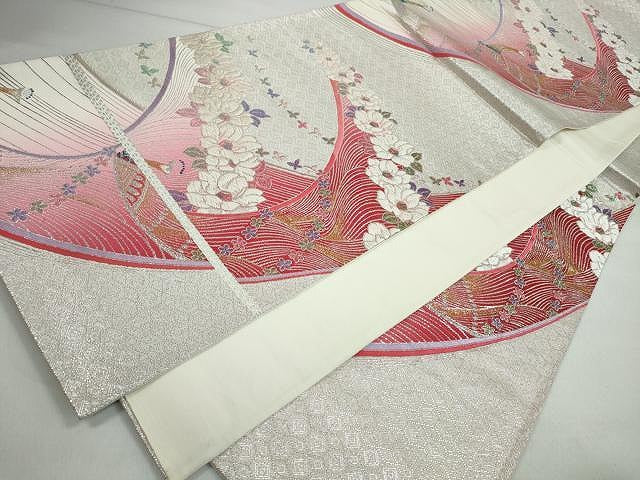 平和屋着物◎六通柄袋帯 唐織 孔雀枝花文 金銀糸 逸品 CAAI0782yk