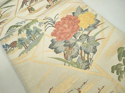 平和屋着物◎六通柄袋帯　風景枝花文　金糸　正絹　逸品　CAAI0799yk
