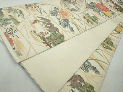 平和屋着物◎六通柄袋帯　風景枝花文　金糸　正絹　逸品　CAAI0799yk