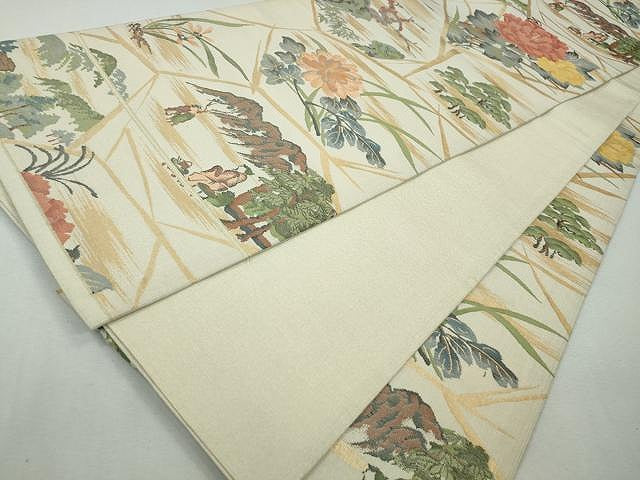 平和屋着物◎六通柄袋帯　風景枝花文　金糸　正絹　逸品　CAAI0799yk