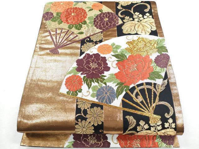 平和屋着物●銀杏屋美術工芸織物 六通柄袋帯 唐織 扇面花間道 金糸 正絹 逸品 CAAI3099fb