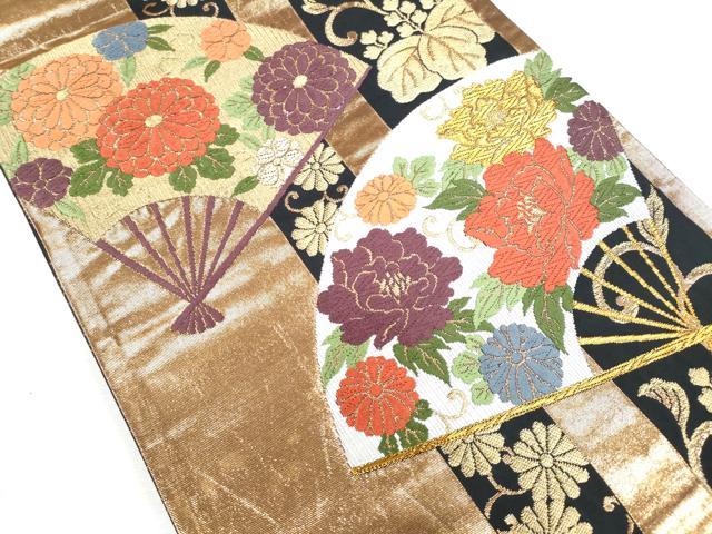 平和屋着物●銀杏屋美術工芸織物 六通柄袋帯 唐織 扇面花間道 金糸 正絹 逸品 CAAI3099fb