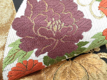 平和屋着物●銀杏屋美術工芸織物 六通柄袋帯 唐織 扇面花間道 金糸 正絹 逸品 CAAI3099fb
