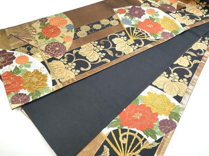 平和屋着物●銀杏屋美術工芸織物 六通柄袋帯 唐織 扇面花間道 金糸 正絹 逸品 CAAI3099fb