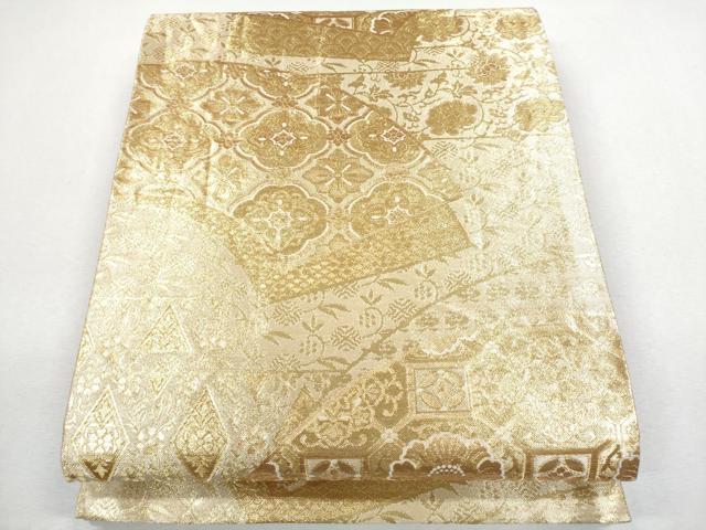 平和屋着物●佐賀錦 六通柄袋帯 地紙吉祥花文 金糸 正絹 逸品 CAAI3136fb