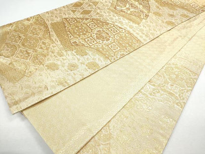 平和屋着物●佐賀錦 六通柄袋帯 地紙吉祥花文 金糸 正絹 逸品 CAAI3136fb