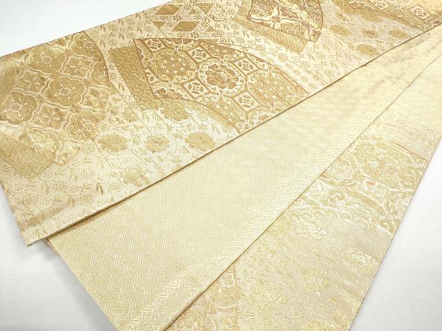 平和屋着物●佐賀錦 六通柄袋帯 地紙吉祥花文 金糸 正絹 逸品 CAAI3136fb