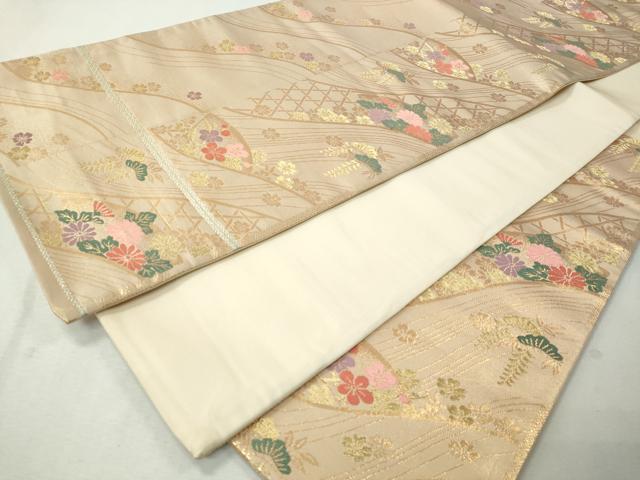 平和屋着物◎六通柄袋帯 流水草花文 金糸 正絹 逸品 CAAI3952ku