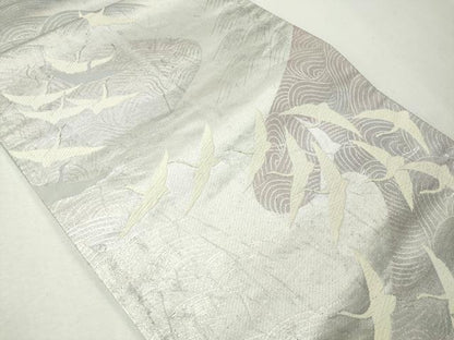 平和屋着物◎六通柄袋帯 流水飛鶴文 銀糸 正絹 逸品 CAAI3956ku