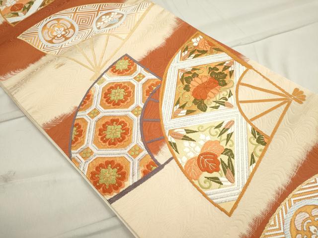 平和屋着物◎六通柄袋帯 能衣扇面文 金銀糸 正絹 逸品 CAAI6145ou