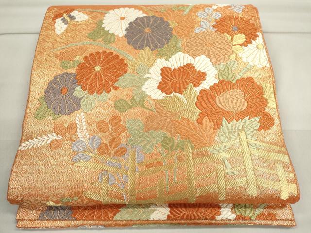 平和屋着物◎佐賀錦 六通柄袋帯 唐織 草花文 金糸 正絹 逸品 CAAI6180ou