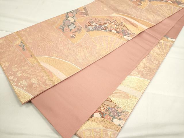 平和屋着物◎六通柄袋帯 扇面御所車草花文 金糸 正絹 逸品 CAAI6186ou