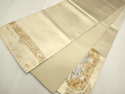 平和屋着物◎六通太鼓柄袋帯 向かい鳥草花文 金銀彩 正絹 逸品 CAAI6189ou