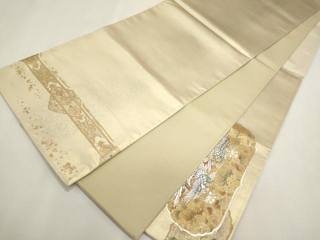 平和屋着物◎六通太鼓柄袋帯 向かい鳥草花文 金銀彩 正絹 逸品 CAAI6189ou