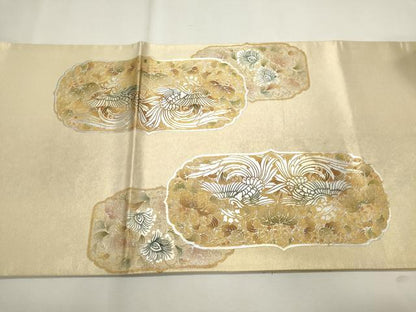 平和屋着物◎六通太鼓柄袋帯 向かい鳥草花文 金銀彩 正絹 逸品 CAAI6189ou